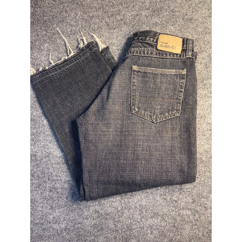 Wrangler Baggy Jeans Womens 30x25 Black Denim Loose Straight Dark Wash Raw Hem